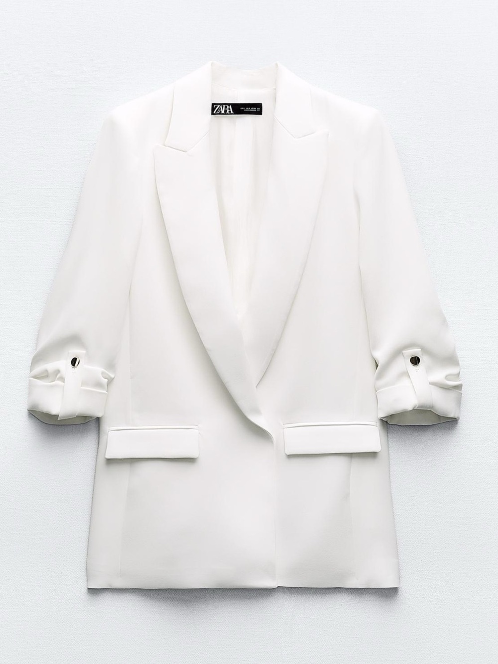 Zara White Tailored Blazer Jacket with Rolled-up Sleeves
